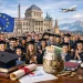 PhD study in Europe with diverse international students graduating in front of top European universities, showcasing research, funding, and academic excellence in a realistic setting
