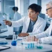 Industry-funded PhD research collaboration between student and senior scientist in a modern laboratory, showcasing applied research, innovation, and real-world academic–industry partnership
