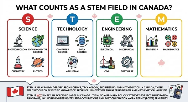 STEM subfield icon grid science technology engineering math