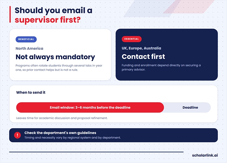 Should you email a PhD supervisor first: North America vs UK, Europe and Australia